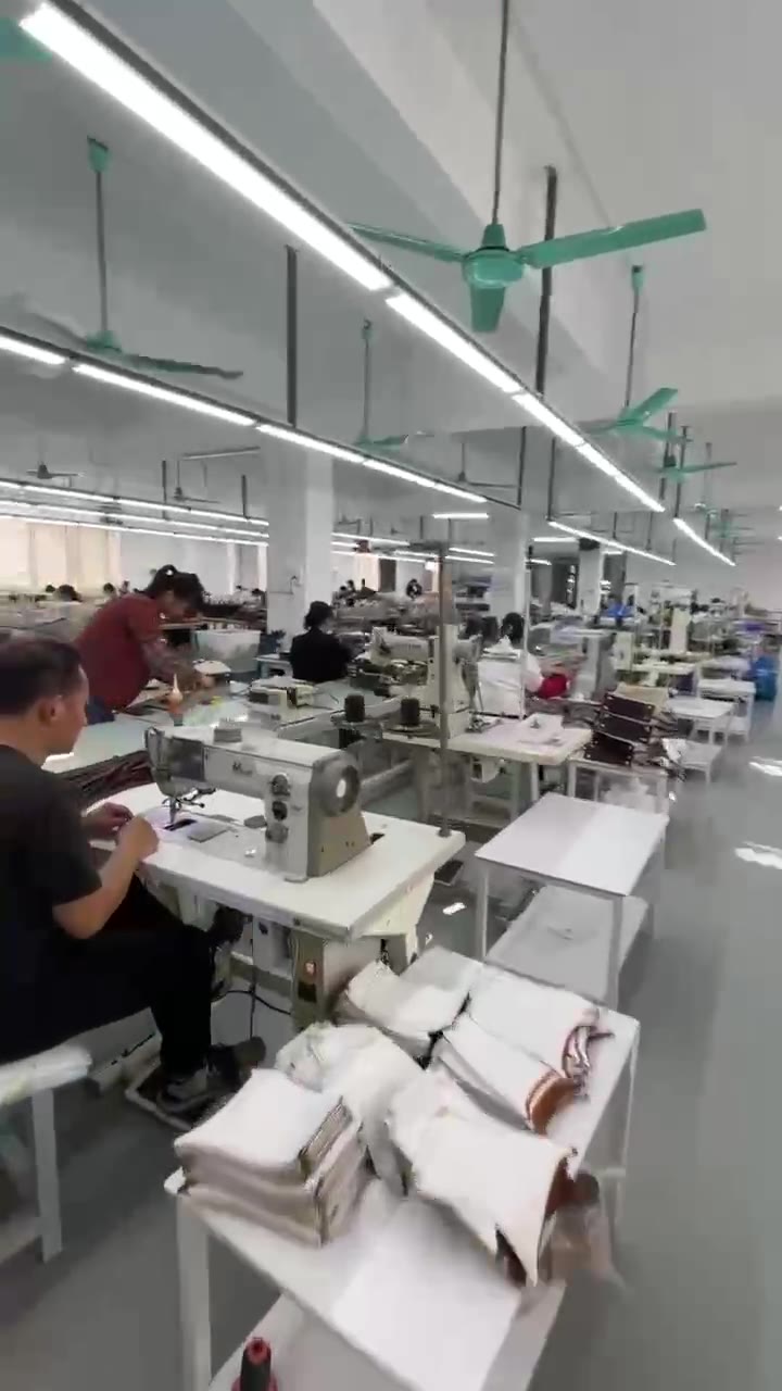 Industrial sewing of handbags at LINJIN Manufacturing in Guangzhou
